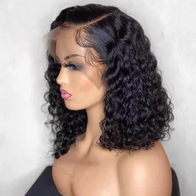 Short Curly Bob Lace Front Human Hair Wigs with Baby Hair Brazilian 4X4 Lace Closure Wig for Women Deep Wave Wig Pre Pluck