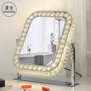 Square Crystal diamond LED makeup mirror desktop hollywood vanity mirror smart sensor switch illuminated cosmetic mirror