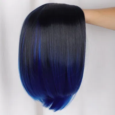 Synthetic Wig Straight Short Bob Ombre Blue Hair Side Part Wigs