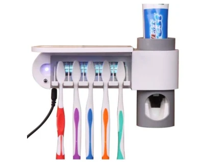 Wall Mounted Electric Toothbrush Holder UV Light Toothbrush Sterilizer Rack with Automatic Toothpaste Dispenser