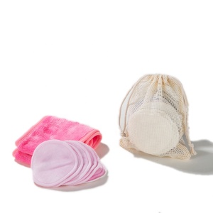 Washable facial cleaning bamboo cotton rounds pad reusable makeup remover pads and headband set