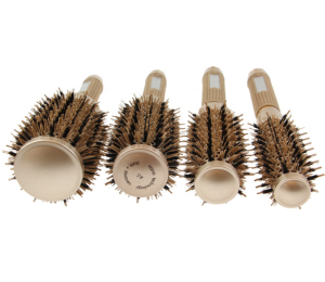 Wholesale Private Label Golden Ceramic Round High Quality Nylon Boar Bristle Styling Hair Brush