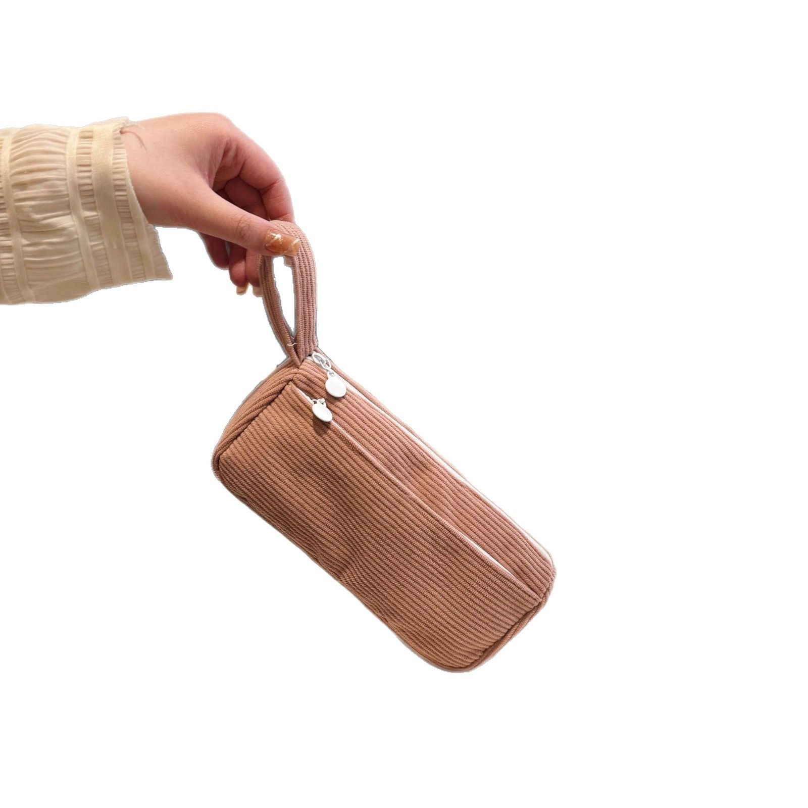 Travel Portable Multipurpose Solid Color Corduroy Minimalist Cosmetic Handbag Makeup Bag