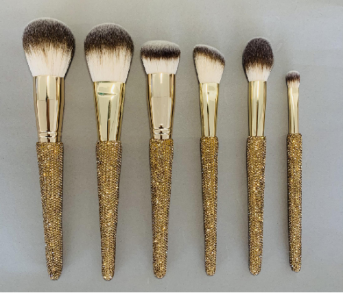 Custom Golden Rhinestone Handle Brush Set