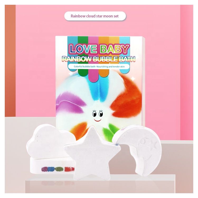 Private label kids organic bubble fizzies colorful fizzy natural cloud rainbow bath bomb