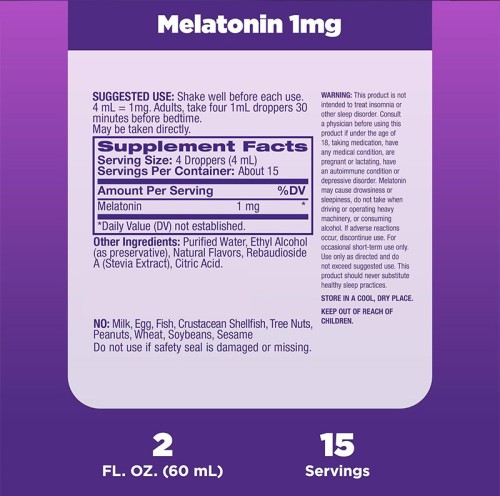 Liquid Melatonin Drops 1mg | Berry Flavor, 2 FL OZ (60mL)
