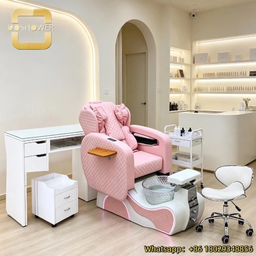 Pink Quilted Pedicure Spa Chair with Custom Massage Function and mist system for Beauty Salon Furniture