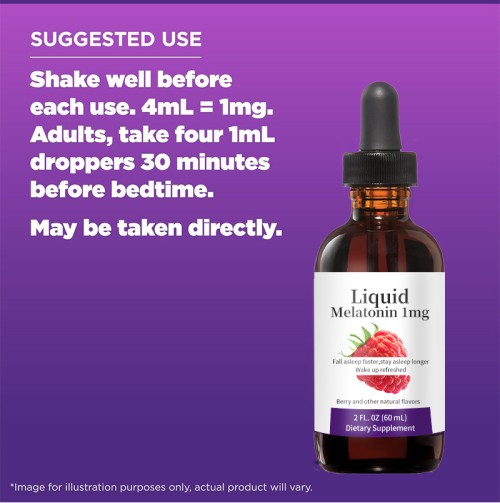 Liquid Melatonin Drops 1mg | Berry Flavor, 2 FL OZ (60mL)