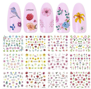 1 Big Sheet Water Sticker Nail Art Daisy Sakura Lavender Floral Dry Flower Decal Transfer Tattoo Charm Tips