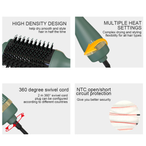1000W Blow Dryer Electric Brush Cepillo Secador 3 in 1 Hair Straightening Curly Comb Volumizer Hot air Brush in Green Color