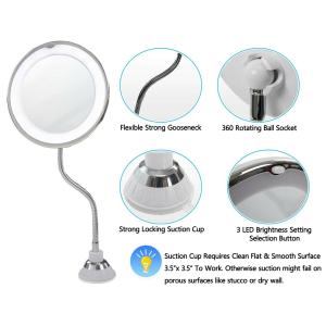 10x Magnifying Flexible Gooseneck Makeup Mirror With Led Light Bathroom Suction Cup 7 Inch