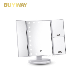 Tri-fold Easehold Vanity Lighted Makeup Mirror with 21 LED Light 1x/2x/3x Magnifying Ultra-thin Portable 180 and 90 Rotation