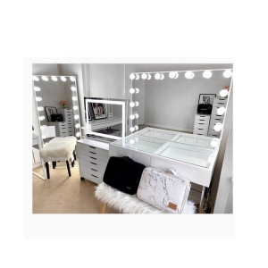 White Large Desktop Hollywood Mirror with Light Bulbs Makeup Vanity Dressing Table Large