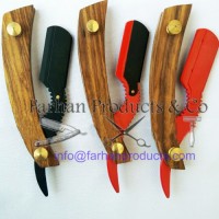 wooden barber salon straight cut throat shaving razor Red and black and gold