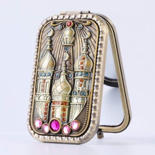 3D Relief Zinc Alloy Retro Castle Design Portable Makeup Mirror