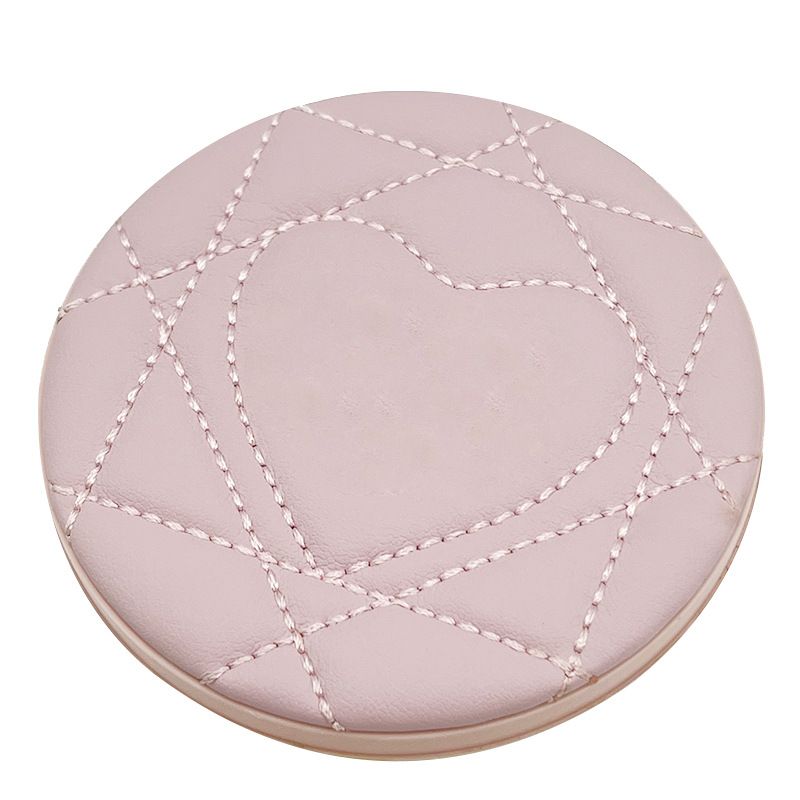 Mini Luxury Pink Genuine Leather Metal Zinc Alloy Pocket Foldable Makeup Mirror