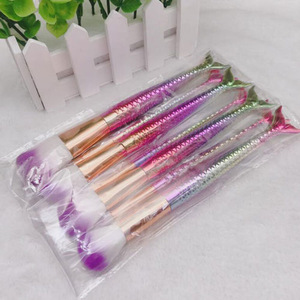 custom logo New 7pcs Mermaid Cosmetic Makeup Brushes Set Fish Beauty Make Up Tools