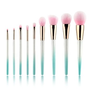 Factory Private Label 9pcs Pearlescent Gradient Makeup Brush Set Gold Ferrule Beauty Cosmetic Tool Kits