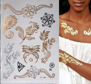 Hot Gold Silver Foil Tattoo Metallic Flash Tattoo Jewelry Bracelet Necklace Body Temporary Tatoo Sticker