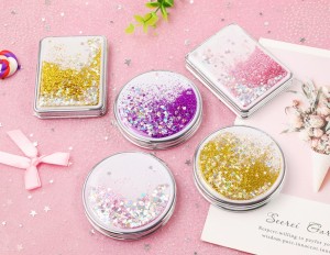 Mini Double-sided Makeup Round Mirror Cute Girl Glitter Folding Pocket Mirror