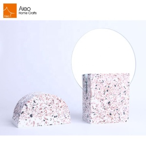 New Arrival Fashion Item Desktop Folding Removable Granite Terrazzo Makeup Mirror