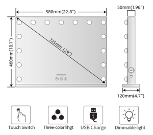 Popular Manufacture LED Light Bulbs Smart Hollywood Makeup Vanity Mirror with USD PORT MAKEUP MIRROR With 14 bulbs