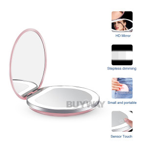 Portable Mini Pocket Make Up Mirror With Led Light Double Sided Mirror With Magnification