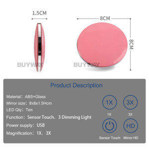 Portable Mini Pocket Make Up Mirror With Led Light Double Sided Mirror With Magnification