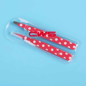 Wholesale Red stainless steel slanted eyebrow tweezer