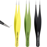 Hair Tweezers Needle Nose Pointed Stainless Steel Blackhead Remover for Eyebrow Hair Facial Hair Removal (Black,Yellow.Green)