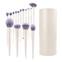 Custom Logo 15Pcs Makeup Brush Set with PU Leather Cylinder Holder Premium Soft Synthetic Hair Cosmetic Brushes Wholesale OEM/ODM