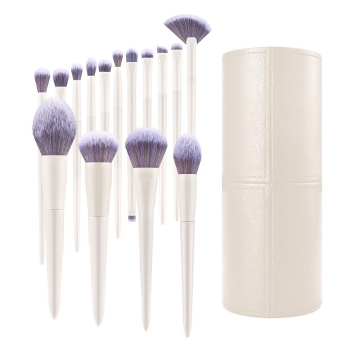 Custom Logo 15Pcs Makeup Brush Set with PU Leather Cylinder Holder Premium Soft Synthetic Hair Cosmetic Brushes Wholesale OEM/ODM