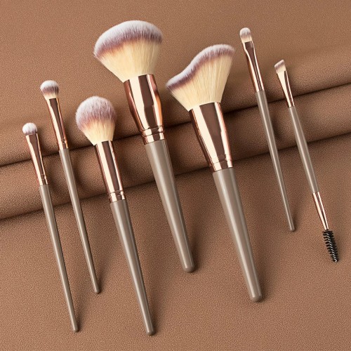 7pcs Professional Makeup Brush Set with Gray Leather Pouch Premium Synthetic Hair Foundation Powder Eyeshadow Brushes Private Label