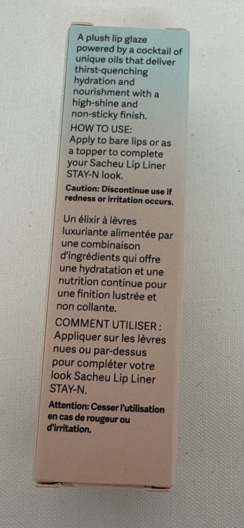 Sacheu Lip Elixir Glaze 02 Bunny Tongue Pink 3-in-1 Balm Oil Gloss 0.12oz