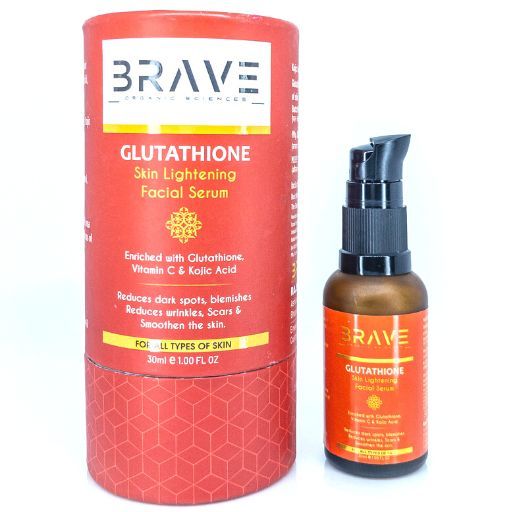 BRAVE ORGANIC SCIENCES Skin Lightening Face Serum Enriched with L-Glutathione, Kojic Acid, Vitamin-C & Hyaluronic Acid | 30ML