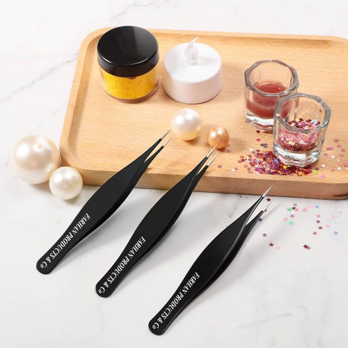 3PCS Hair Tweezers Needle Nose Pointed Stainless Steel Blackhead Remover for Eyebrow Hair Facial Hair Removal (Black)