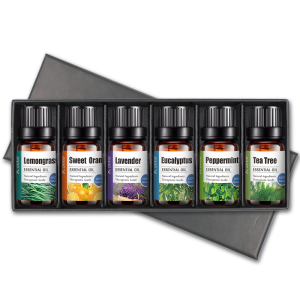 100% Pure Organic Essential Oils Lemongrass Peppermint Lavender Tea tree Orange Eucalyptus 6 Pack 10ml Essential Oil Set