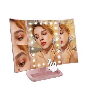 22 LED Lighted Vanity Makeup Tri-Fold with 1X 2X 3X Magnifiers 180 Degree Free Rotation Countertop Bathroom Cosmetic Mirror