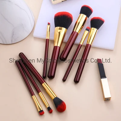 8PCS Premium Red Makeup Brush Set Vegan Highlighting Blush Eyeshadow Brushes