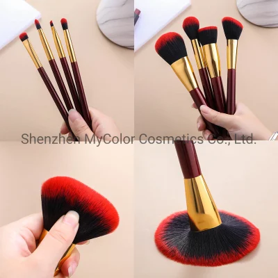 8PCS Premium Red Makeup Brush Set Vegan Highlighting Blush Eyeshadow Brushes