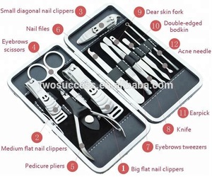 Factory sale Unisex Nail Care Tools 12 Pcs Cutter Cuticle Clipper Manicure Pedicure Kit Case Gift Set