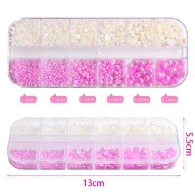 Mix Size Nail Art Pearls Tips Half Round Ab Shiny Pearls 3D Nail Beads Rhinestone Decoration DIY Salon Manicure Supply