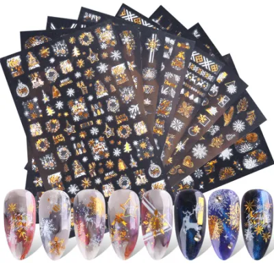 New Nail Stickers Ins Winter Snowflake Elk Laser Gold Christmas 3D Adhesive Nail Stickers