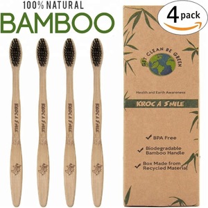 OEM Welcome Wholesale Organic Natural Bamboo Toothbrush with FDA Certificate  BPA Free Bristles, Pack of 4 FBA Shipping