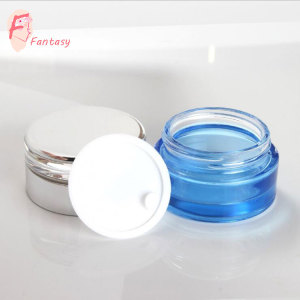 round shape 20ml 30ml 50ml see through blue glass cream container jar with cap