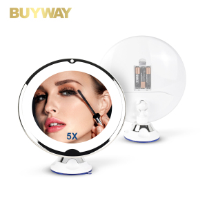 Smart Round Stick On Wall Led Lighted Shaving Bathroom Mirror With Key Switch Cosmetic Mirror