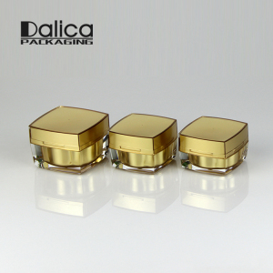 Square Oem Containers Cosmetic Packaging Plastic Cream Jar with Gold cap