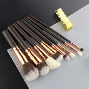 Wooden Makeup Face Kit 15pcs Rose Gold Pouch Belt Tool Bag Brush Make Set Up