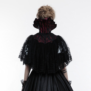 WY-834 Gothic Bat Black&Red Jacquard High Collar Embroider Lace Short Cape