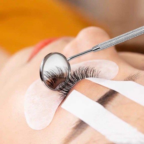 2 Pcs Eyelash Extension Mirror Mini Stainless Steel Mirror with 2 Pcs Curved and Straight Tweezers Beauty Tools